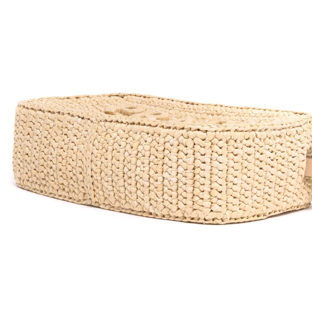Prada Bag Raffia Clutch Triangle Tan Natural - Picture 1 of 5